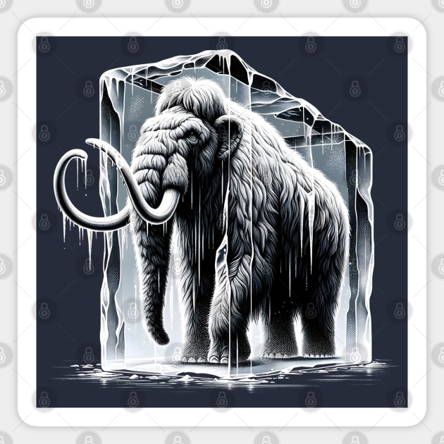 Prehistoric Freeze - Woolly Mammoth Ice Block Sticker by The Tee Bizarre